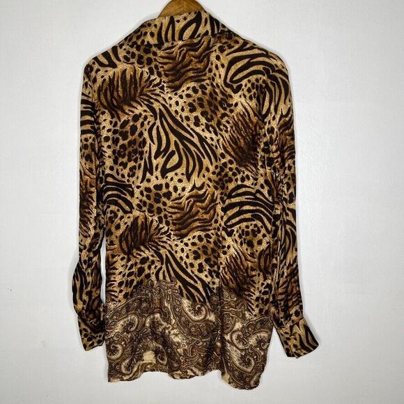 St John Brown Black 100% Silk Cheetah Leopard Blouse Size 10 Women's - Picture 9 of 11